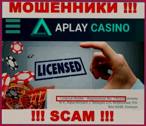 Не имейте дело с APlay Casino, зная их лицензию, приведенную на сервисе, Вы не сможете уберечь свои вложенные деньги