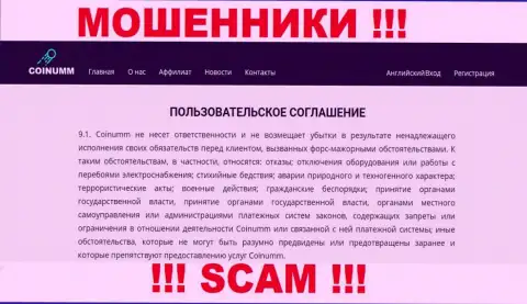 О компенсации ущербов в Coinumm и речи не может быть