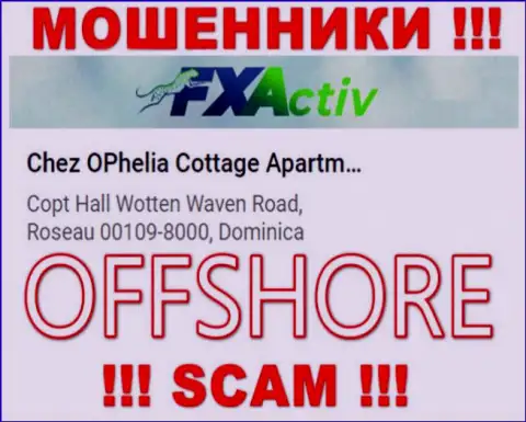 Компания ФИкс Актив пишет на сайте, что расположены они в офшорной зоне, по адресу: Chez OPhelia Cottage ApartmentsCopt Hall Wotten Waven Road, Roseau 00109-8000, Dominica