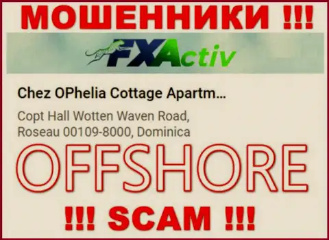 Компания ФИкс Актив пишет на сайте, что расположены они в офшорной зоне, по адресу: Chez OPhelia Cottage ApartmentsCopt Hall Wotten Waven Road, Roseau 00109-8000, Dominica