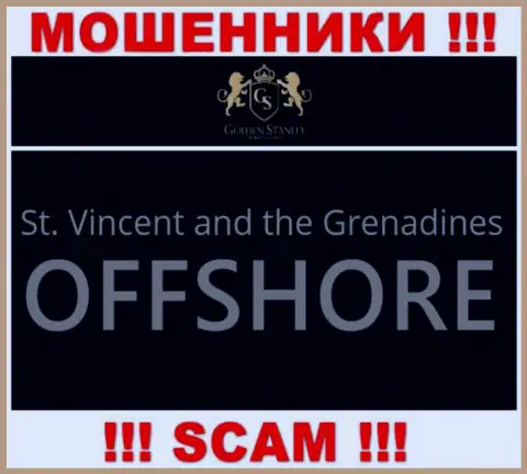 Регистрация Golden Stanley на территории St. Vincent and the Grenadines, способствует грабить клиентов
