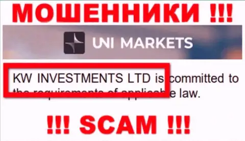Владельцами UNIMarkets является организация - KW Investments Ltd