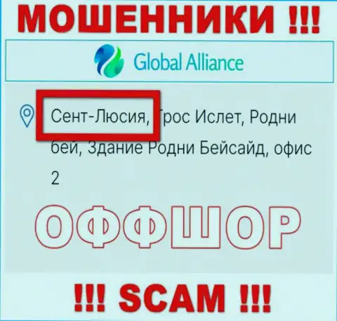 С internet мошенником Global Alliance опасно работать, ведь они зарегистрированы в офшоре: Saint Lucia