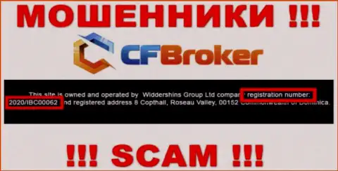 Регистрационный номер internet мошенников CFBroker, с которыми не советуем совместно работать - 2020/IBC00062