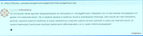 В BudgetInvest Org слили денежные вложения реального клиента, который попался в грязные лапы данных интернет шулеров (комментарий)