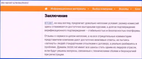 Заключение обзора деятельности обменки БТК Бит на сайте Eto Razvod Ru