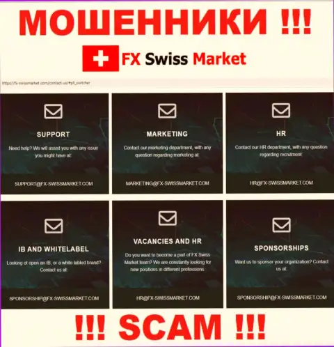 Е-мейл, который мошенники FX-SwissMarket Com разместили у себя на официальном ресурсе