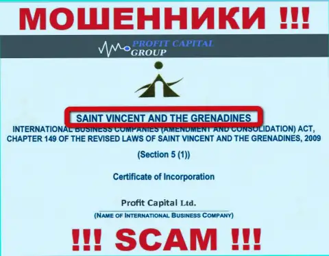 Юридическое место регистрации интернет махинаторов ProfitCapital Ltd - St. Vincent and the Grenadines