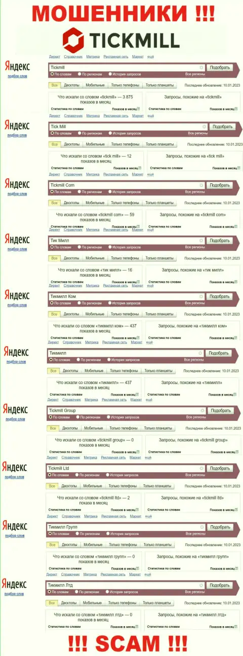 Насколько мошенники Tickmill пользуются спросом у посетителей интернета ?