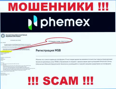 Регистрационный номер организации, которая владеет PhemEX - 310000171217304