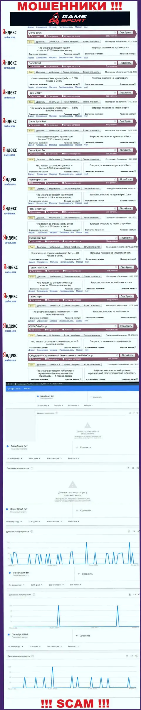 Сведения об числе онлайн-запросов информации о аферистах Гейм Спорт Бет