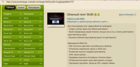 Информация о мобильной адаптивности сайта online обменника BTCBit Net, выложенная на сайте bestchange ru