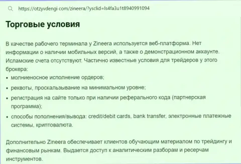 Условия совершения сделок брокерской компании Zinnera в информационном материале на ресурсе tvoy-bor ru